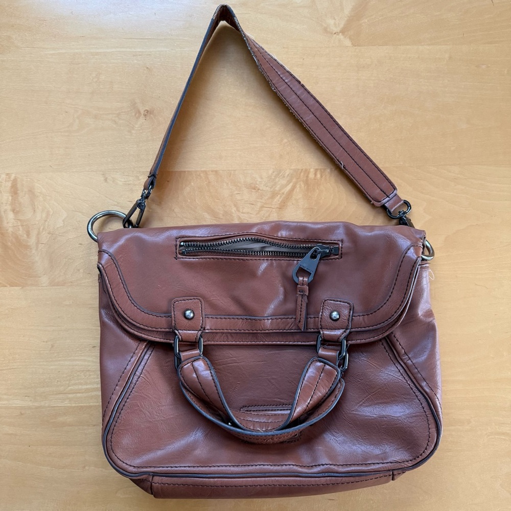 Nine West Brown Leather Fold-Over Shoulder Purse
